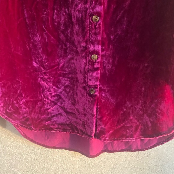 Anthropologie Pilcro Hadley Relaxed Pink Velvet Button Down Boho Shirt Sz 2 - Picture 11 of 14